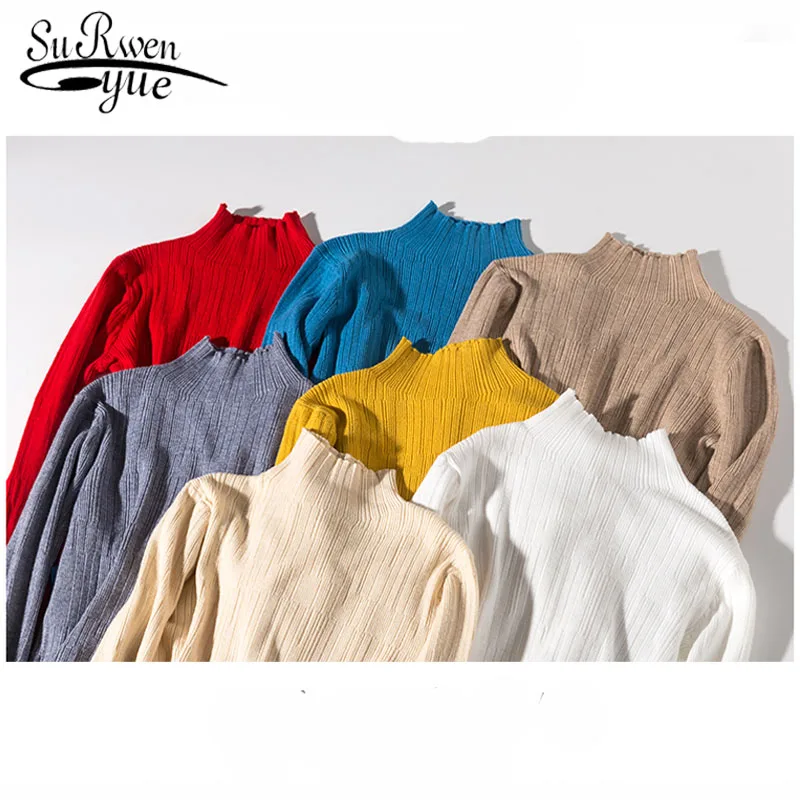 

Knit Sweater Women 2019 Fashion winter Casual Pullovers Solid Thin Women Sweater Long Sleeve Turtleneck Sweater 5795 50