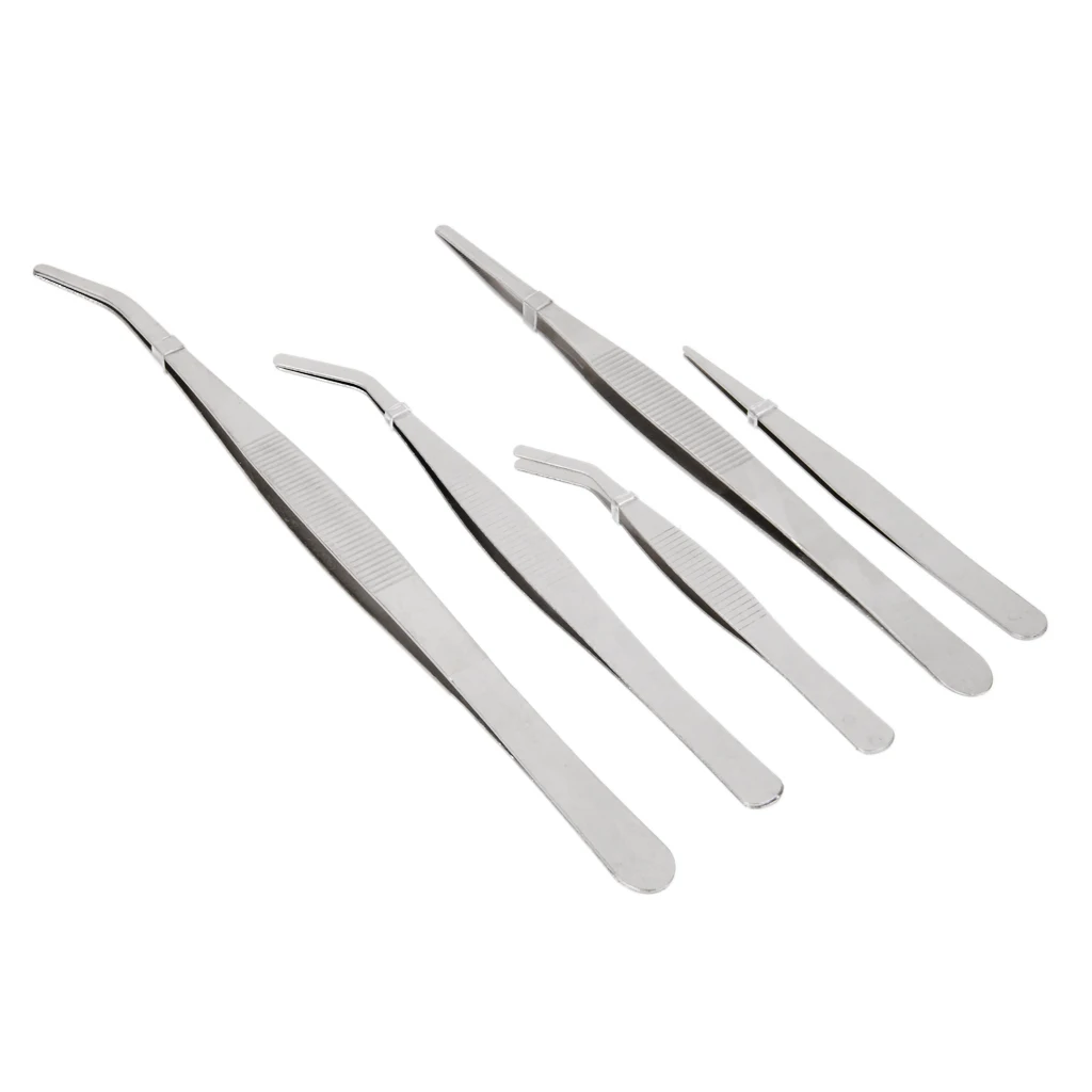 5pcs Stainless Steel Tweezers Set Bonsai Gardening Tools for Succulent Transplanting Miniature Fairy Garden Planting
