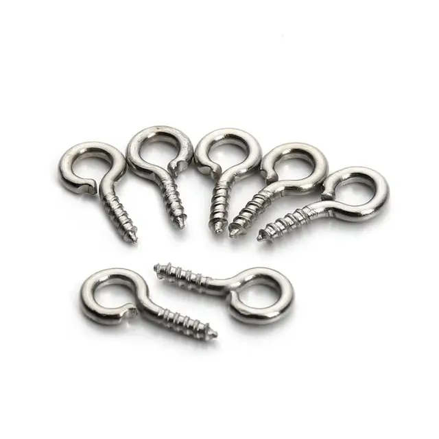 200pcs Small Tiny Mini Eye Pins Eyepins Hooks Eyelets Screw Threaded Gold Clasps Hooks Jewelry Findings For Making DIY Rhodium