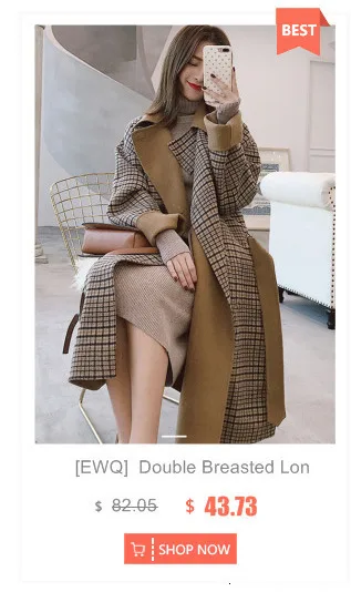 [EWQ] корейский стиль длинный рукав двубортный плюс размер Черное Женское шерстяное пальто Осень Зима Новая Теплая женская верхняя одежда QL487