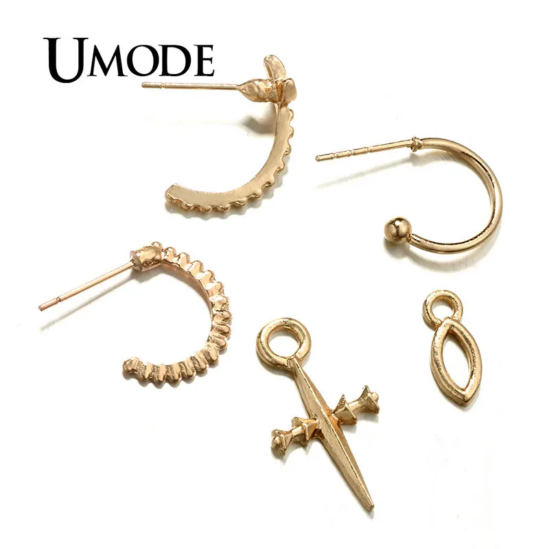 UMODE маленькие золотые серьги-кольца с крестиком для женщин, аксессуары для девушек, золотые кольца, каффы для ушей, клипсы, серьги, модное ювелирное изделие PE1509
