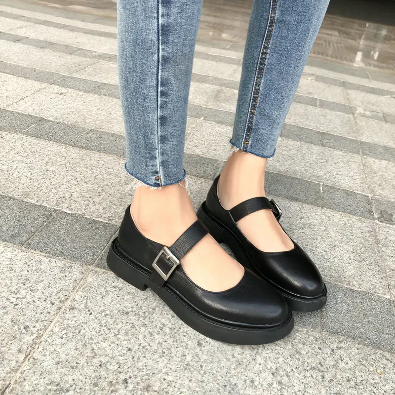 

Women Shoes Mary Janes Med Heel Platform Buckle Summer Shoes Woman Large Size 40 Ladies Dress Casual Shoes