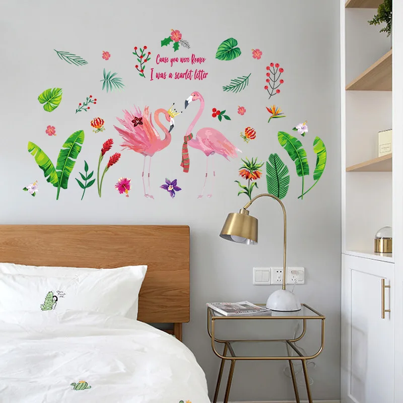 

Home wall decoration painting dormitory decoration sticker green leaf Flamingo 60*90cm