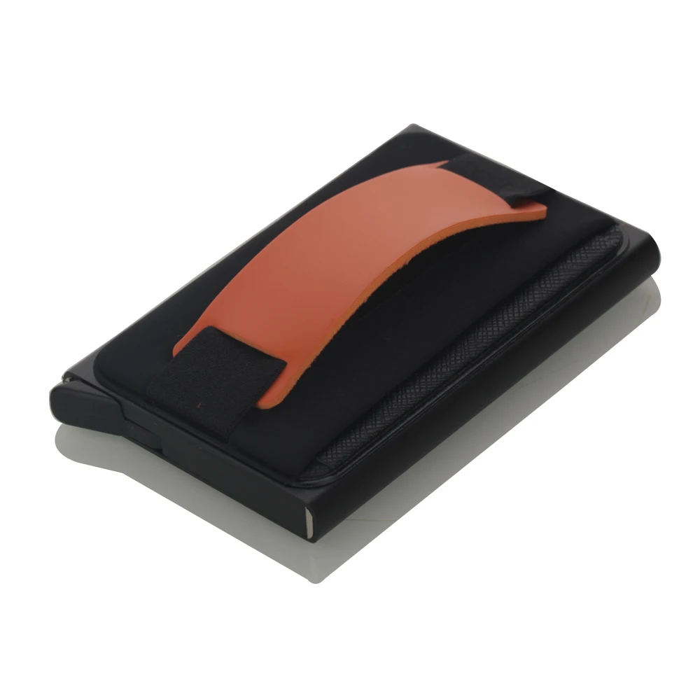 Алюминиевый держатель для карт с эластичным задним карманом RFID блокирующий ID кредитный держатель для карт автоматический всплывающий чехол для кредитных карт