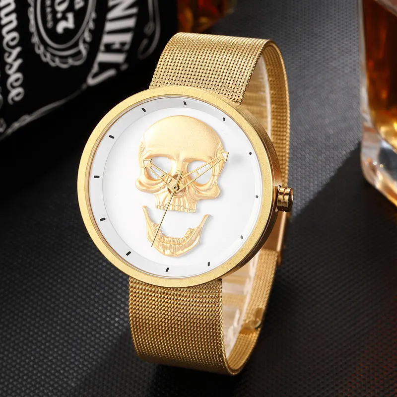 Часы с черепом для мужчин и женщин браслет кварцевые часы из нержавеющей стали