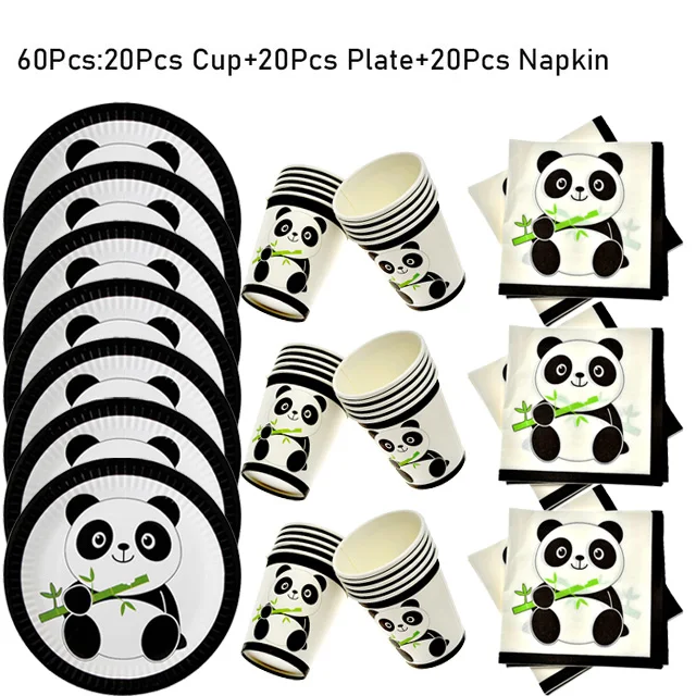 Cartoons panda Theme For kids Happy Birthday Plates Cup Napkins Banner  Disposable Tableware Set Baby Shower Decor Supplies