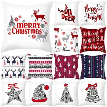

Car Accessories Soft Cushion Cover 1Pcs Pillow Case Christmas Pillowcase Single Side Printing Polyester Peach Skin 45*45CM