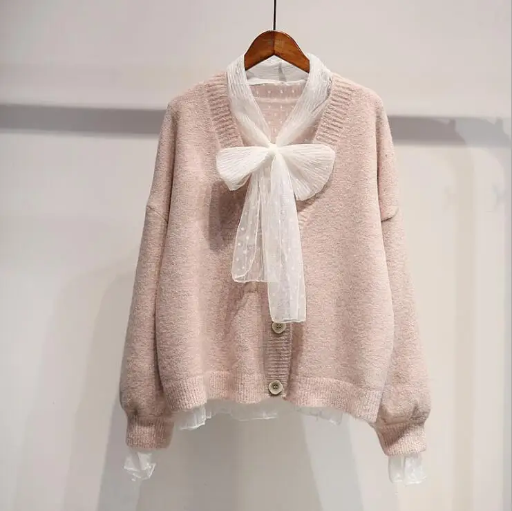 Women V-neck Mohair Knitted Cardigan Sweater Korean Style Knitwear Pink Cardigans Fall Sweaters Autumn Winter Tops Q9066