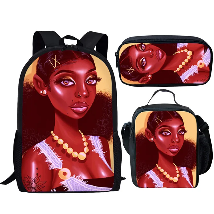 Twoheartsgirl Afro Lady Bookbags для девочек-подростков в Африканском и американском стиле; комплект школьной сумки для девочек; детские школьные сумки с героями мультфильмов; Mochila - Цвет: LH1053CGK