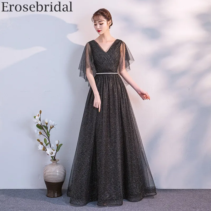 Erosebridal Простое Элегантное вечернее платье длинное блестящее Тюлевое ТРАПЕЦИЕВИДНОЕ вечернее женское платье уникальный дизайн плеч 9 цветов