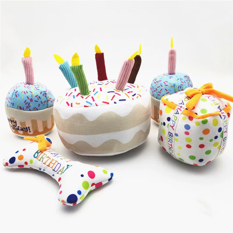Juguete Molar para mascotas, juguete de felpa para pastel de cumpleaños, juguete para jugar interactivo, resistente a mordeduras, magdalenas, gatos rellenos, perros
