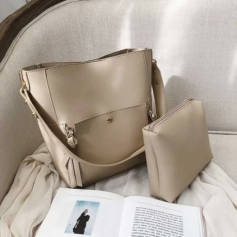 MONNET CAUTHY New Arrival Bags Women Casual Fashion High Capacity Shoulder Bag Solid Color Brown Green Black Khaki Composite Bag - Цвет: Khaki