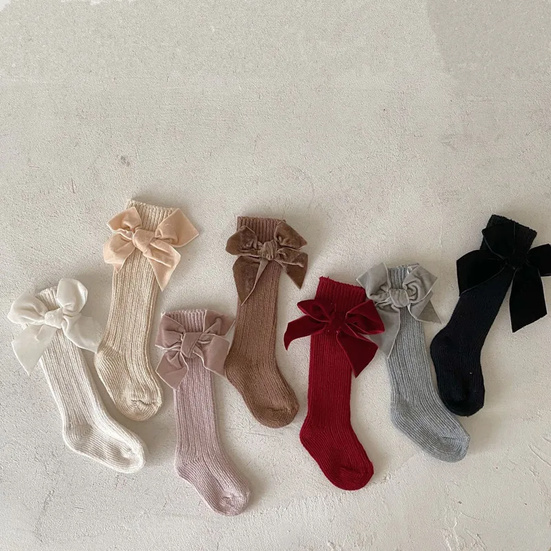 Cotton Socks Winter Baby Knee High Socks Kids Big Bow Christmas Woolen Leg Warmers Girls 0-5Years