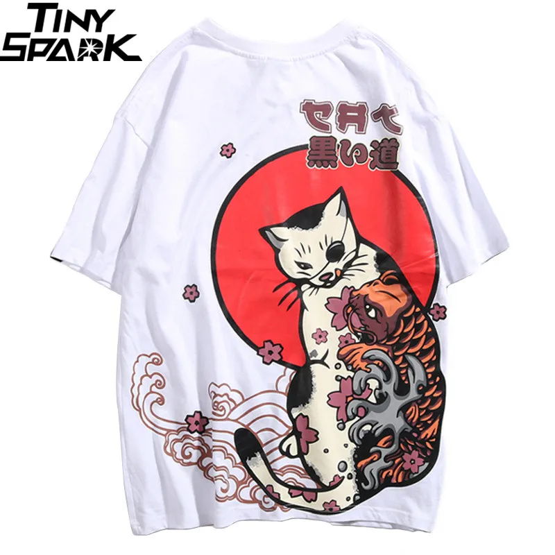 Online 2019 camiseta de hip hop para hombres japonesa Ukiyo E Cat camiseta Harajuku Streetwear camiseta Casual de verano Camisetas manga corta de estilo japonés