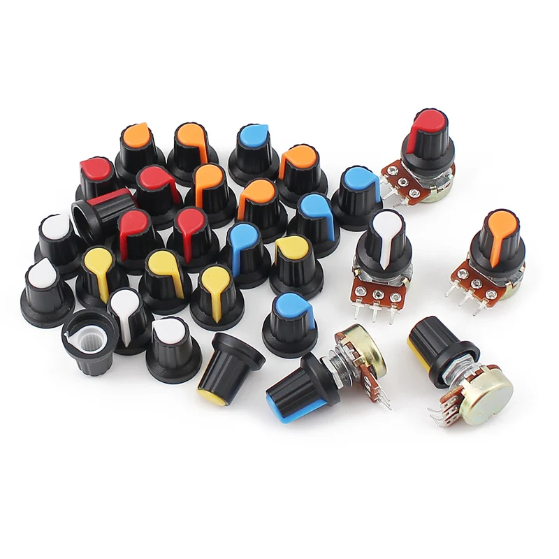 30pcs 6mm potentiometer knob encoder switch cap 15X17mm 5 colors orange yellow blue white x6pcs for WH148 | Электронные