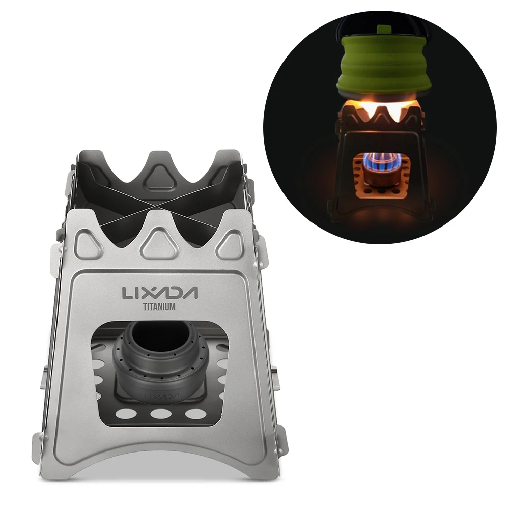 

Hot New Outdoor Camping Wood Stove Compact Folding Titanium Wood Stove with Mini Alcohol Stove Hiking Cooking Picnic Burners