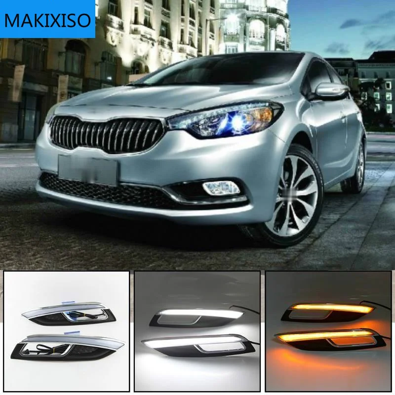 

For Kia K3 Cerato 2013 2014 2015 2016 Led Daytime Running Lights DRL fog lamp cover with Yellow Turning Signal Lamp