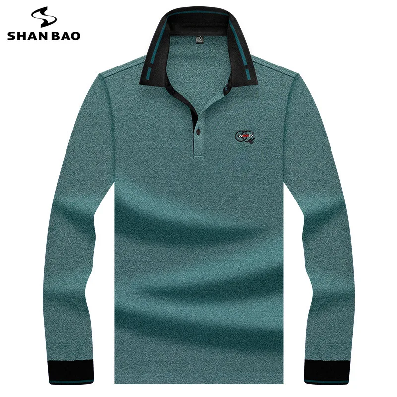 SHANBAO мужская деловая Модная Повседневная рубашка поло с длинными рукавами Весенняя новая молодежная брендовая одежда хлопковая рубашка поло с вышивкой