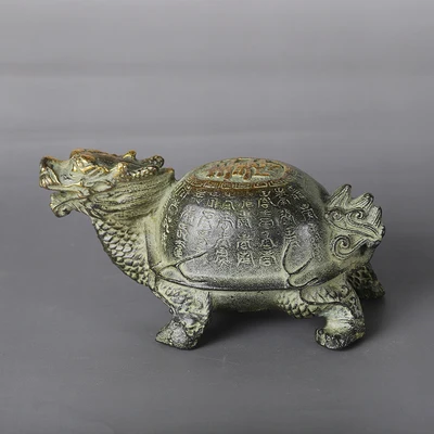 

Exquisite Antique Brass Gilt Longevity Dragon Turtle Home Decoration