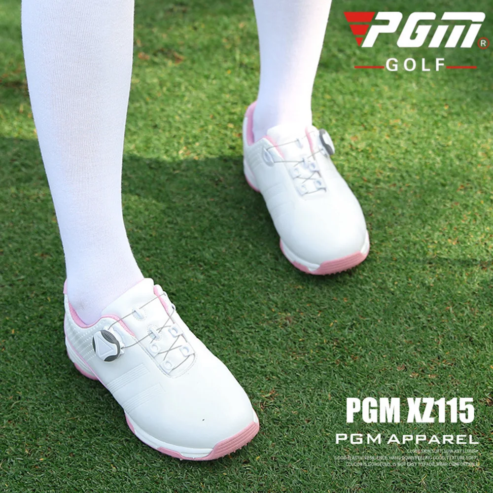 PGM New Ladies Golf Shoes Breathable Rotating Buckle Sneakers Womens Auto Lacing Waterproof Microfiber Anti-slip Golf Shoes