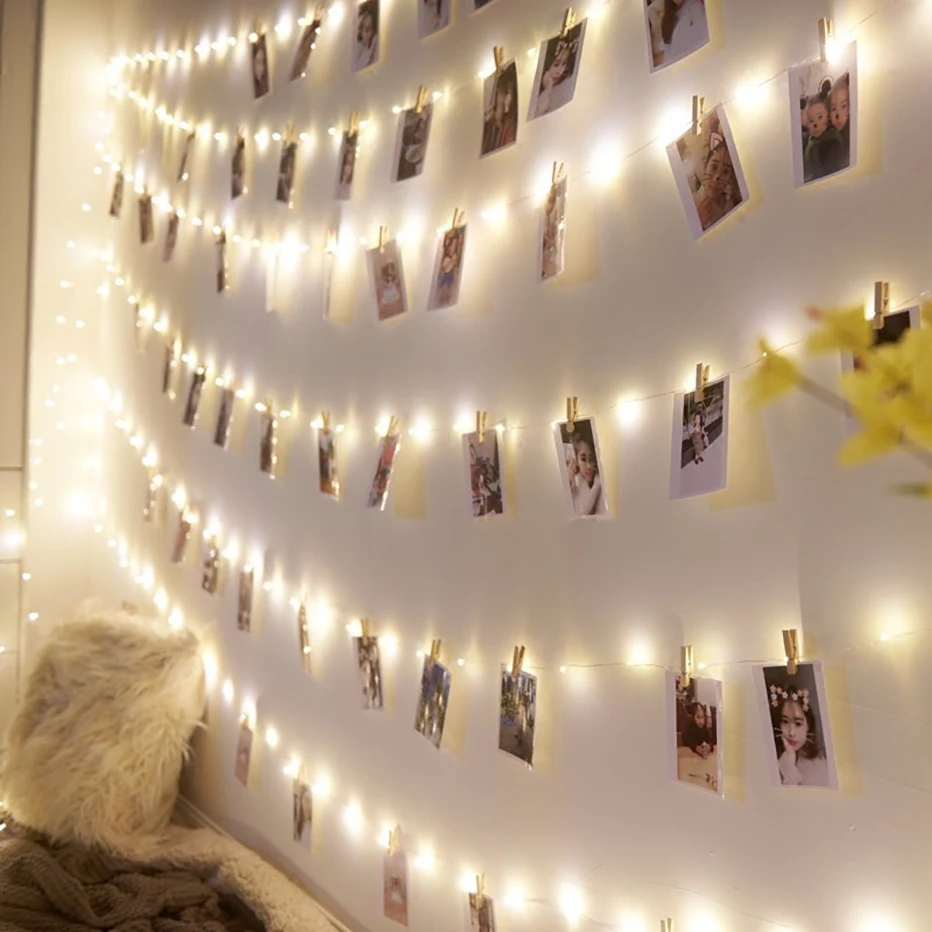 Фото коллаж зажимы гирлянды Настенные светильники подвесное фото стены звездное освещение карточка дисплей свет для свадьбы украшения спальни