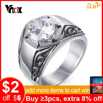 

Vnox Fleur-de-lis Pattern AAA Stone Ring for Women Men Stainless Steel Casting Male Punk Rocky Hip hop Jewelry