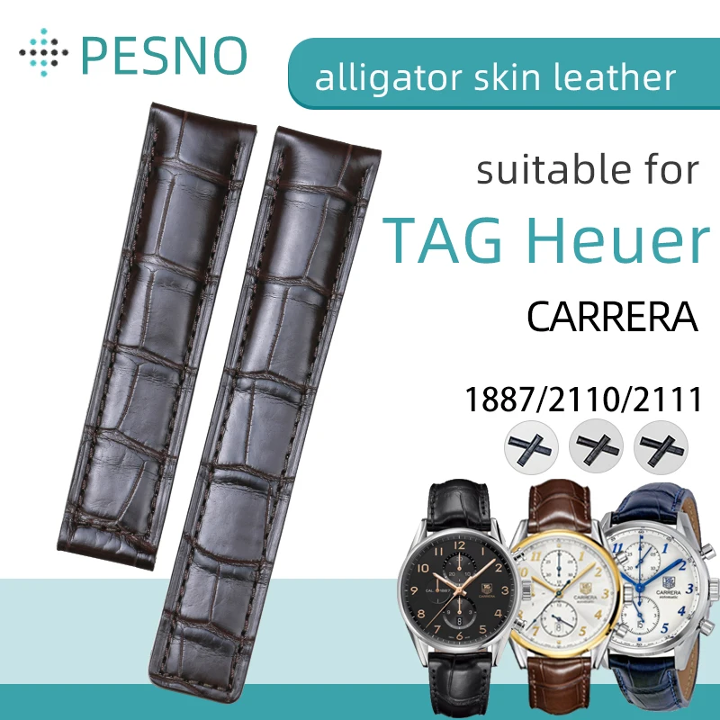 Pesno Adatto Per Tag Heuer Carrera 1887/2110/2111 Cinturini Per Orologi Da Polso In Vera Pelle Di Coccodrillo Cinturino Per Orologio Da Uomo Di Spesso