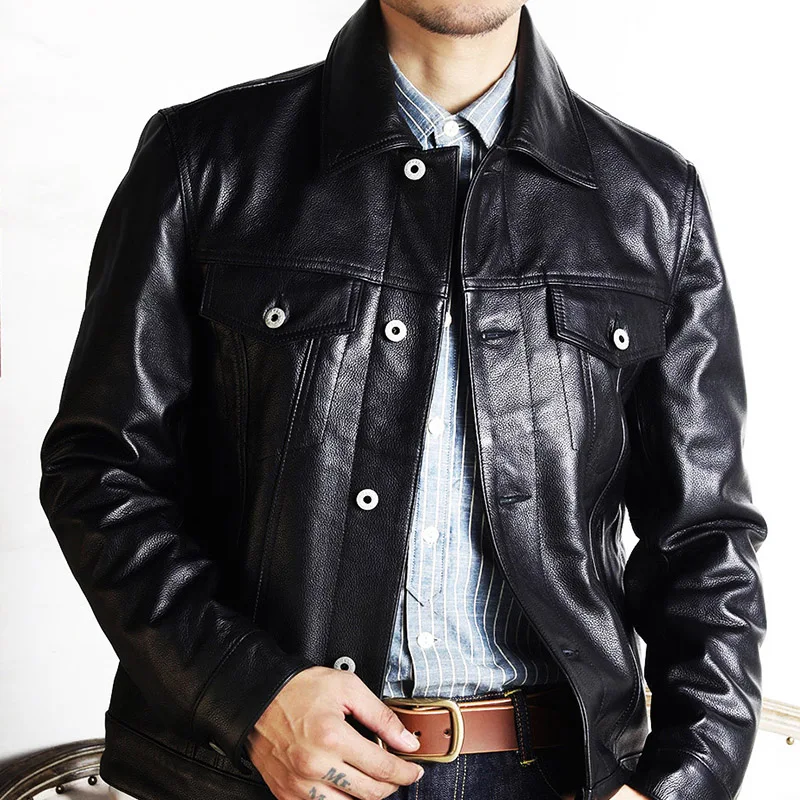 Low Price PC-0006 Read Description! Asian size genuine cow skin leather jacket mens cowhide casual vintage biker leather jacket