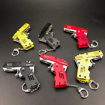 

Mini Folding Rubber Band Gun Stainless Steel Launcher Hand Pistol Guns Six Bursts For Key Chain Shooting Toy Boys Birthday Gift