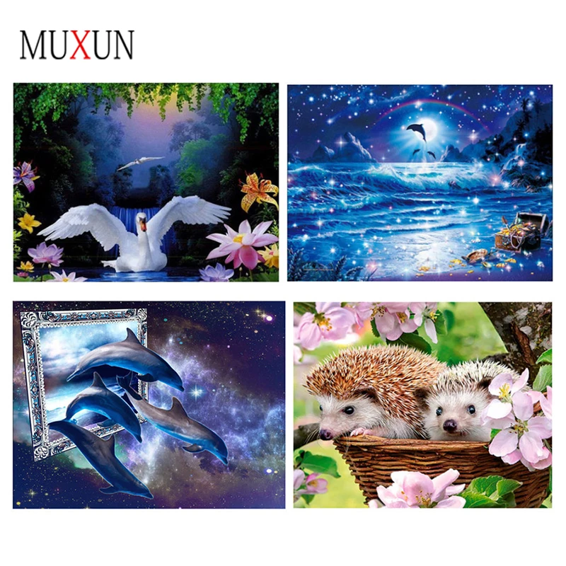 

Diamond Painting Hedgehog White Swan Dolphin Snow Wolf Animal Diamond Embroidery 5D Diy Cross Stitch Home Furnishing Decor Ep353