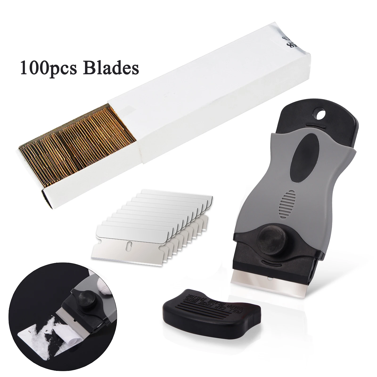 

EHDIS Vinyl Wrap Sticker Cleaning Razor Scraper With 100pcs Carbon Steel Blades Car Window Tint Squeegee Foil Film Remover Tools