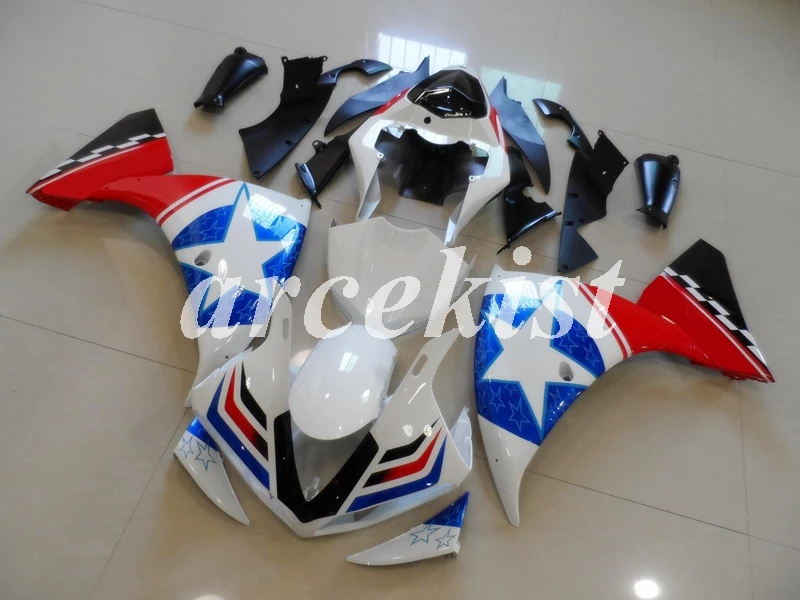 Литья под давлением ABS Обтекатели комплект подходит для YAMAHA YZF-R1 2009 2010 2011 2012 2013 09, 10, 11, 12, 13, 14, набор для тела синего и белого цвета