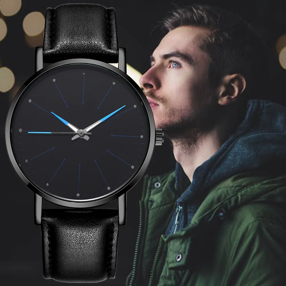 

Simple Watches Mens 2020 Luminous Creative Color Hands Quartz Watch Dense Big Scale Leather Strap Business Male Clock Relogio