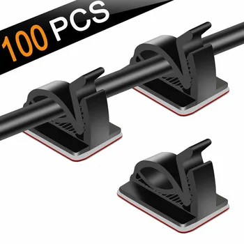 

100pcs Adjustable Cable Clips Self-Adhesive Cord Management Wire Holder Organizer Clamps Cable Winder for Car Office and Home