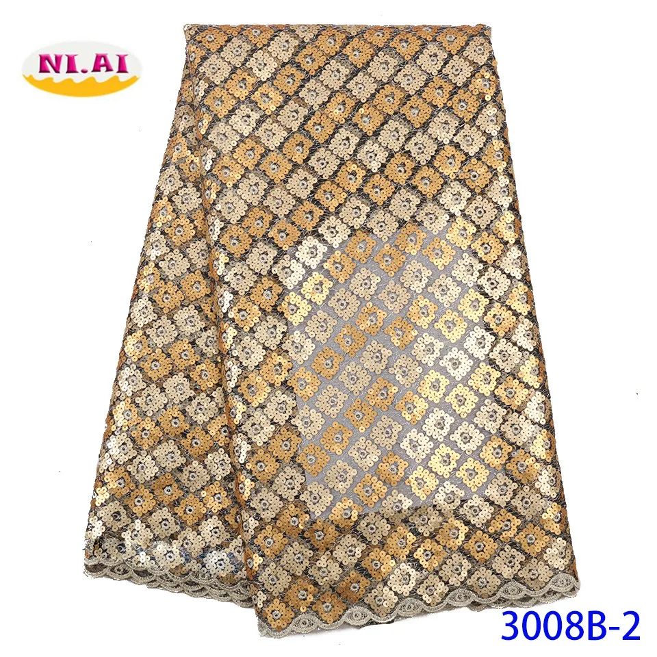 NIAI новейшая африканская кружевная ткань высокое качество кружевная вышитая французская нигерийская сетка с блестками кружевная ткань для женщин XY3008B-5