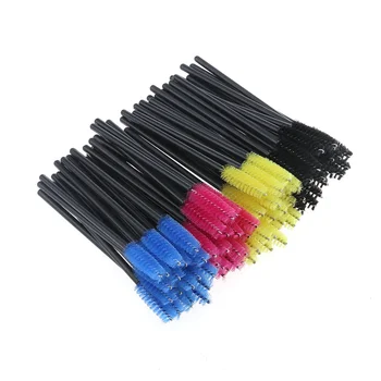 

200pcs Disposable Eyelash Brushes Plastic Handle Nylon Eyelash Brushes Makeup Brushes for Women Female (Black + Rosy + Blue + Ye