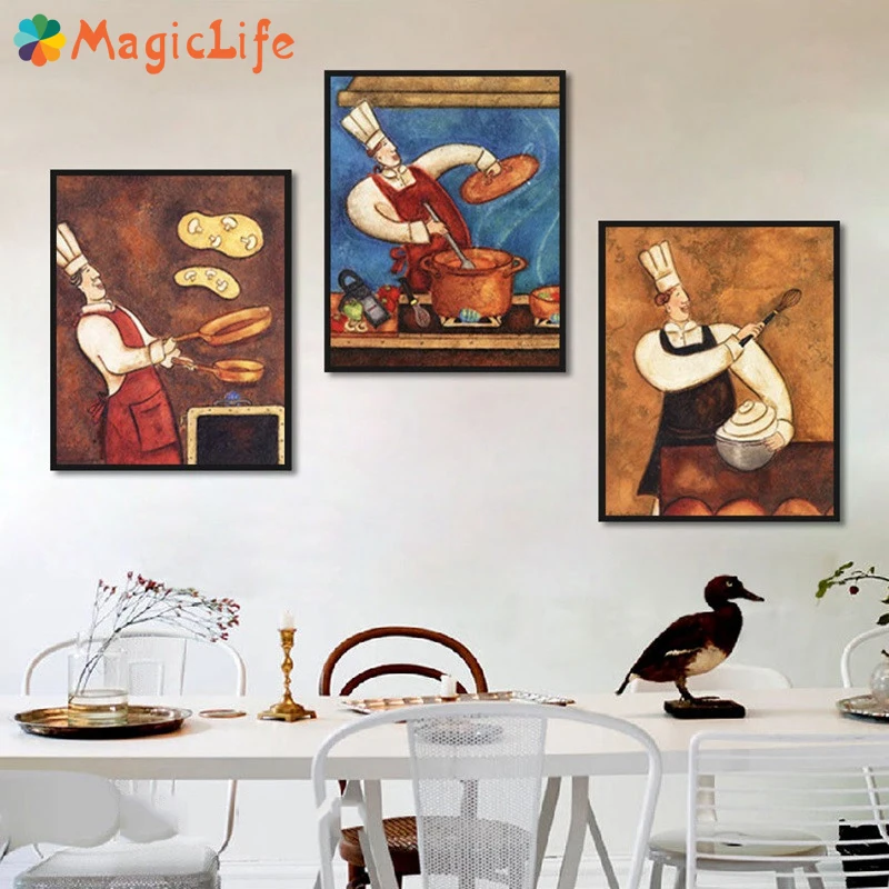 

Retro cartoon Kitchen Cooking Wall Art Canvas Painting Modern Home Room Nordic Kitchen Fun Decoration Wall Pictures Unframed