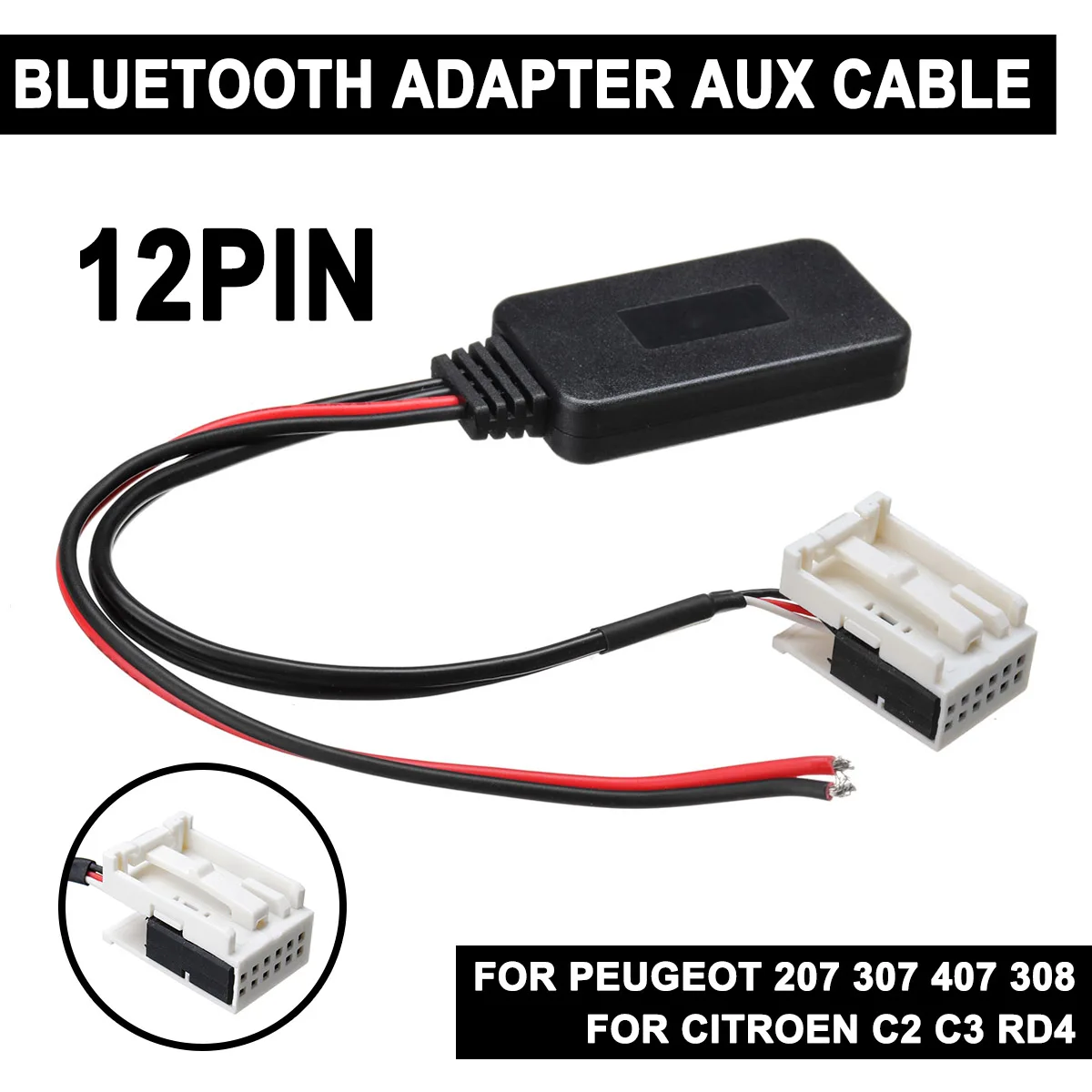 12Pin Car Bluetooth Adapter Aux Cable For Peugeot 207 307 407 Citroen C2 C3 RD4