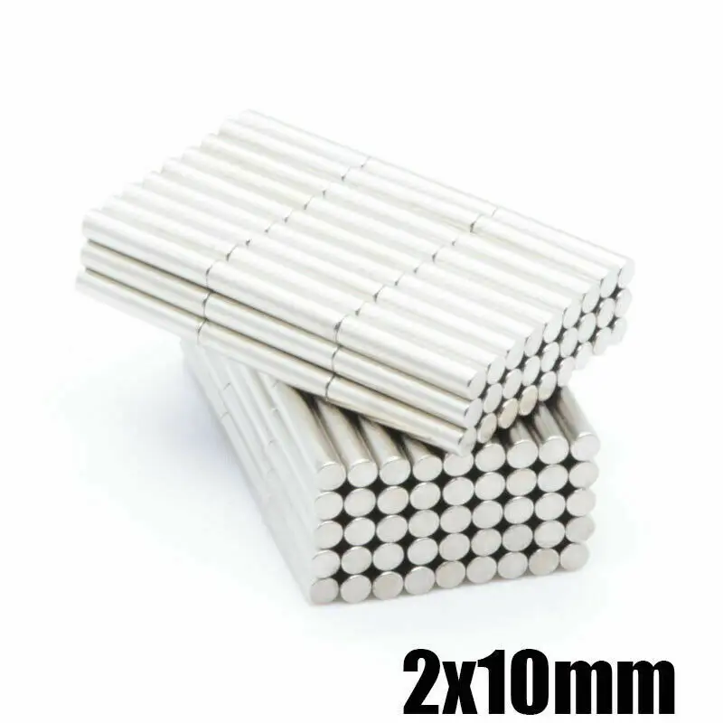 

50/100pcs Super Strong Cylindrical Magnet D2 Rare Earth Neodymium 2mmX10mm