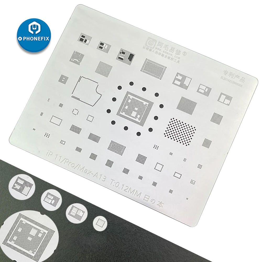 

AMAO BGA Reballing Stencil Template 0.12mm Multi-Purpose for iPhone 11 Pro MAX A13 CPU Reballing Repair BGA Stencil Template