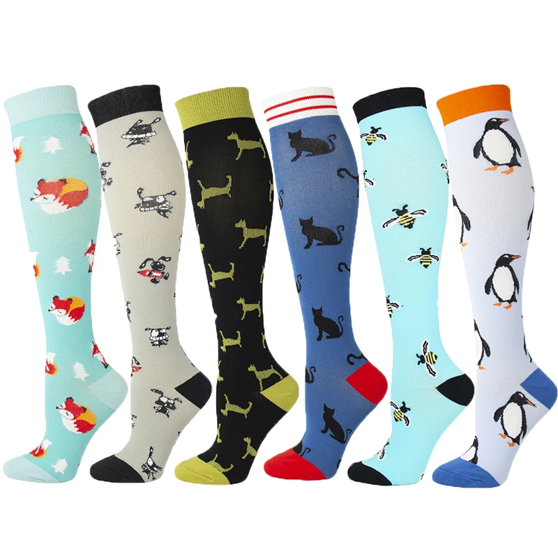 

Moda Mulaya Unisex Compression Stocks Leg Support Elastic Varicose Veins Stocks Knee Cartoon Animal Cat Dog Fox High Elastic Out