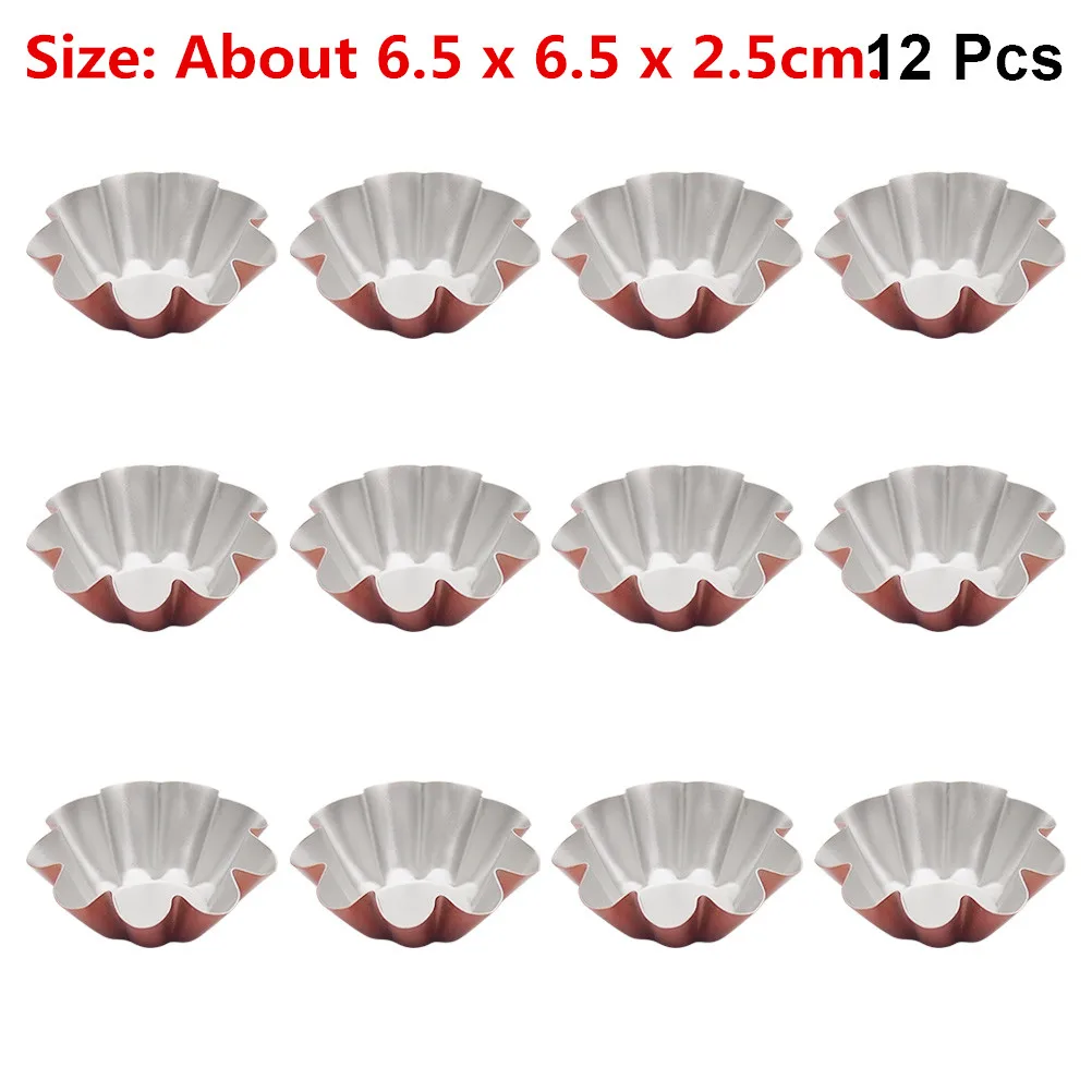 12pcs Нержавеющая сталь коробка для яиц из форма для выпечки, круглая рифленая дизайн с кексом формы для выпечки многоразовый металлический формы для выпечки кексов - Цвет: 12pcs