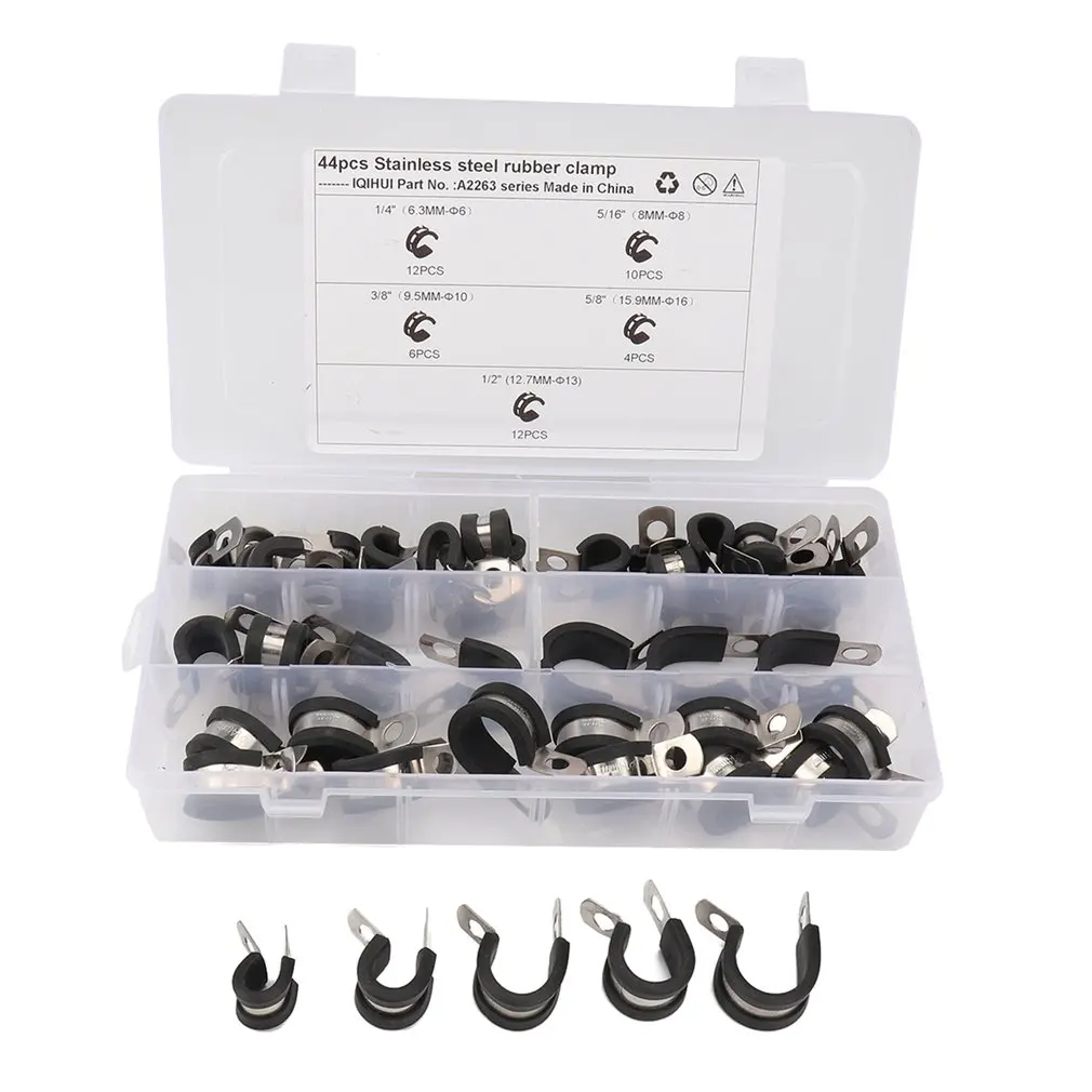 

Cable Clamps Assortment Kit 44 Pcs Stainless Steel Rubber Cushion Pipe Clamps 5 Size 1/4'' 5/16'' 3/8'' 1/2'' 5/8''