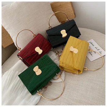 

Shoulder Bags Women Leather Crossbody Bags For Women 2020 Mini Shoulder Messenger Bag Metal Handle Lady Travel Totes Square