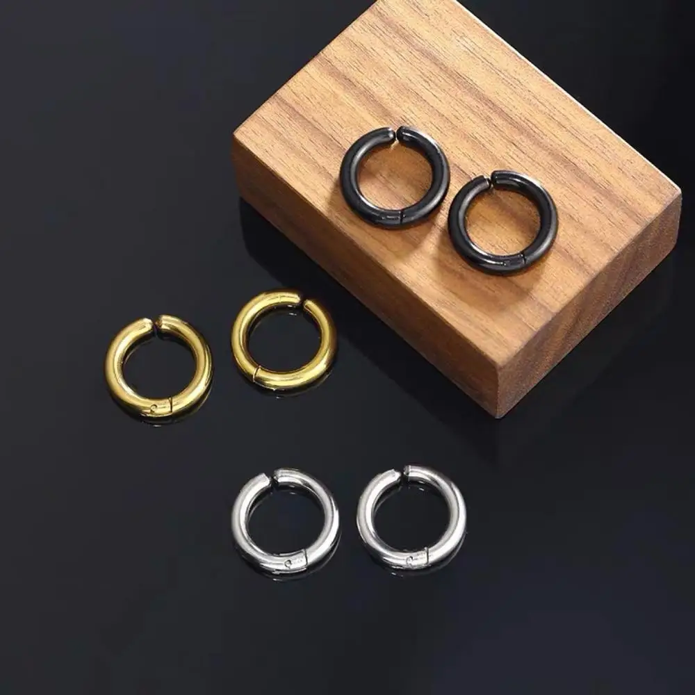 Ear Clip Earrings 2 Pcs/1 Pair Stainless Steel Non Piercing Round Ear Circle for Women Man Punk Simple Jewelry