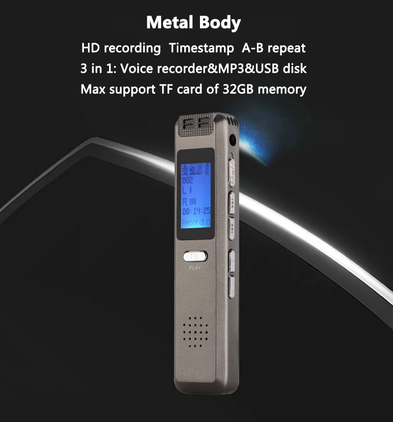 Vandlion V22 серый цифровой аудио рекордер 8 ГБ запись голоса USB длительное время