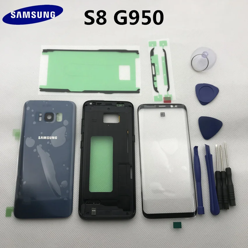 Чехол для samsung Galaxy s8 edge G950 G950F с полным корпусом, средняя рамка+ крышка для батареи+ Переднее стекло для экрана+ Инструменты