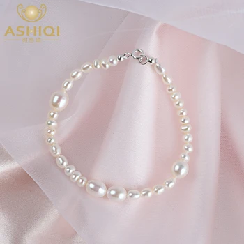 

ASHIQI Genuine Natural Freshwater Pearl Bracelet for Women With 925 Sterling Silver Clasp White Pearl Handmade Weaving Jewelry