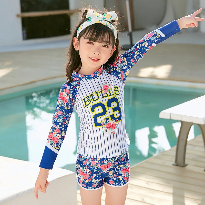 

Floral-Print One-piece Swimsuit for Children Sports Printed Small CHILDREN'S Swimming Suit Split Type Two Piece Set Hot Springs