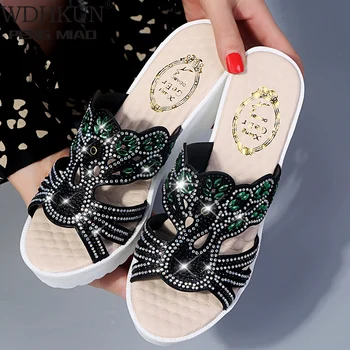 

Dropshipping Woman Sandals Platform Creepers Wedges High Heels Slippers Creepers Rhinestone Comfort Women Slides Flip Flops